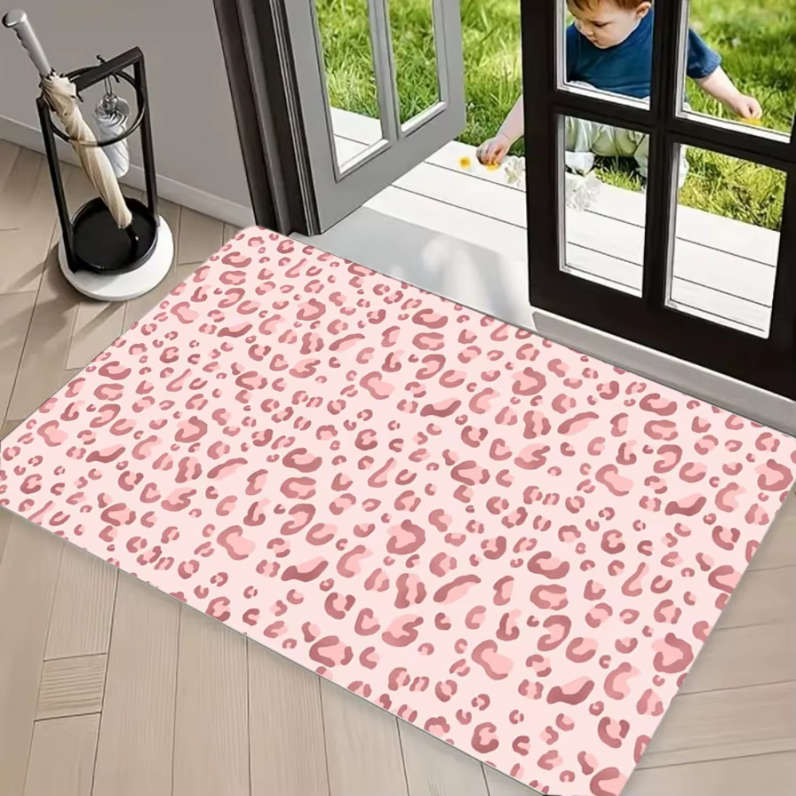 Tapis de sol girly rose pailleté à imprimé léopard