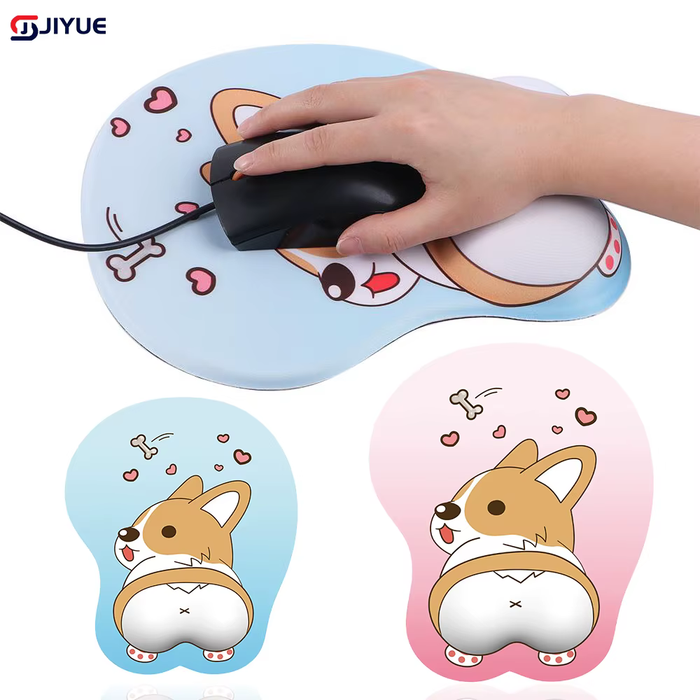 Tapis de souris en Gel avec repose-poignet, repose-main confortable, antidérapant, ergonomique, pour Gamer, chien Corgi mignon, pour ordinateur de bureau et portable