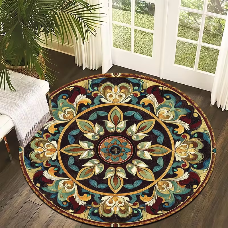 Tapis rond bohème floral style ferme