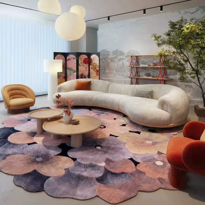 Tapis irrégulier style français pour chambre à coucher