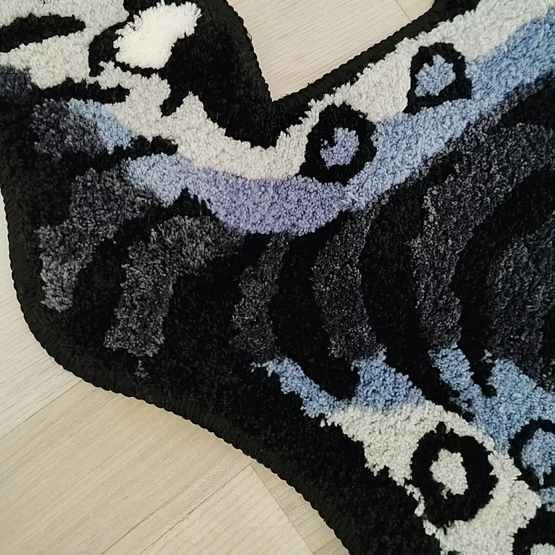 Grand tapis tibétain noir épais en forme de tigre