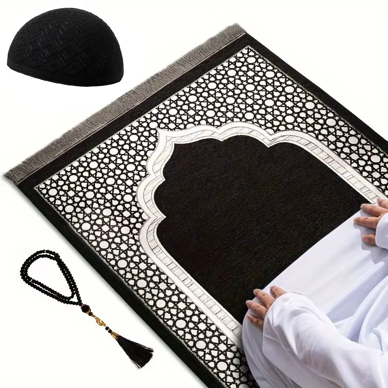 Tapis de prière musulmans portables avec capuchon et perles de prière