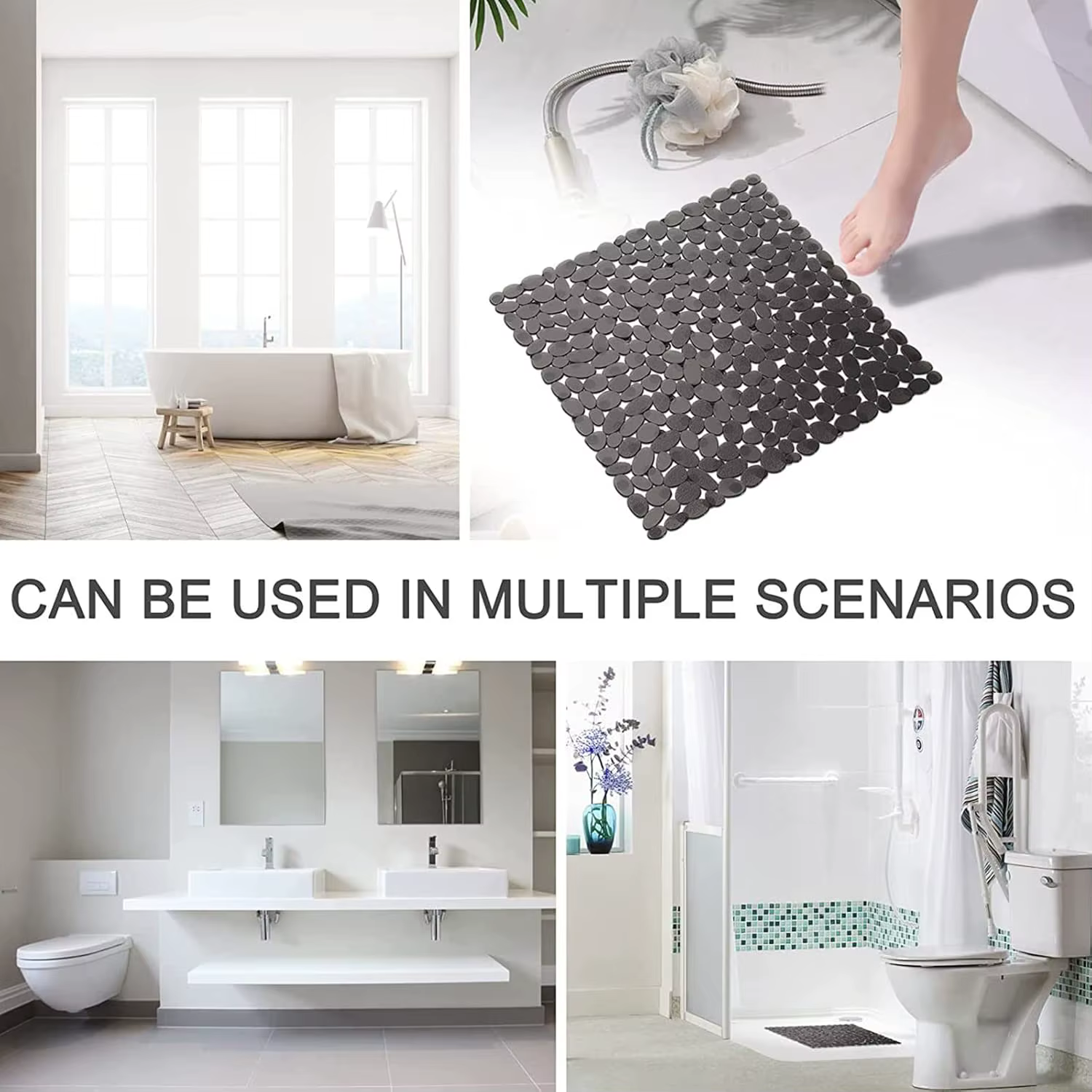 Tapis de douche carré avec ventouses et trous de vidange