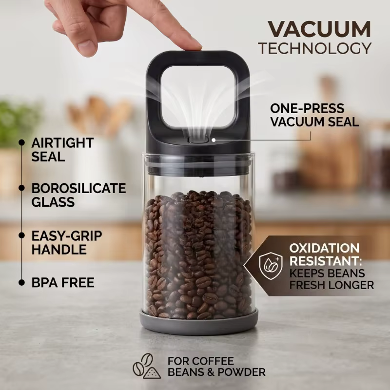 Bocaux hermétiques sous vide pour grains de café, conteneurs en verre transparent pour aliments de cuisine, boîtes anti-humidité pour thé, bocaux de conservation domestiques