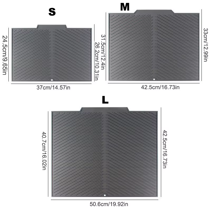 Tapis de séchage de vaisselle en silicone avec rebord de drainage intégré