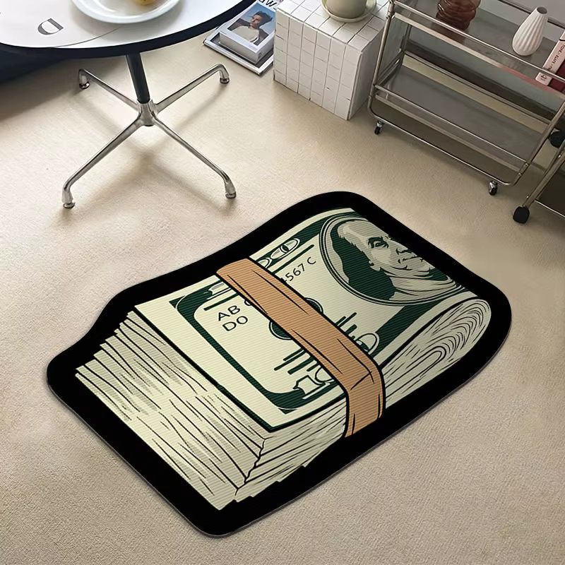 Tapis de chambre antidérapant, résistant aux taches, confortable, motif dollar tendance, tapis de décoration pour la maison de forme irrégulière
