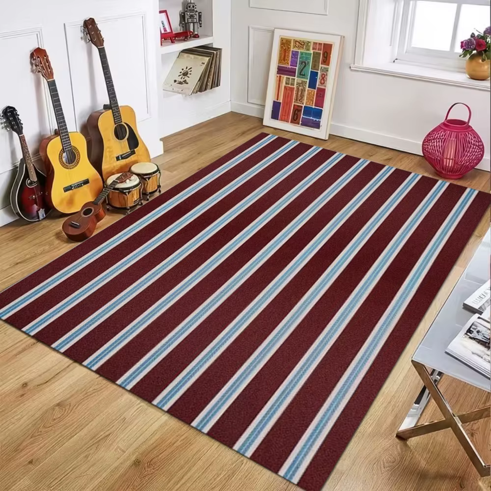 Tapis de sol moderne et doux à rayures marron