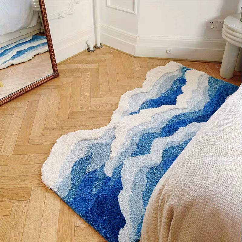 Tapis floqué vague de mer bleue