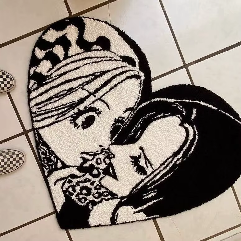 VIKAMA Tapis de style bande dessinée noir et blanc