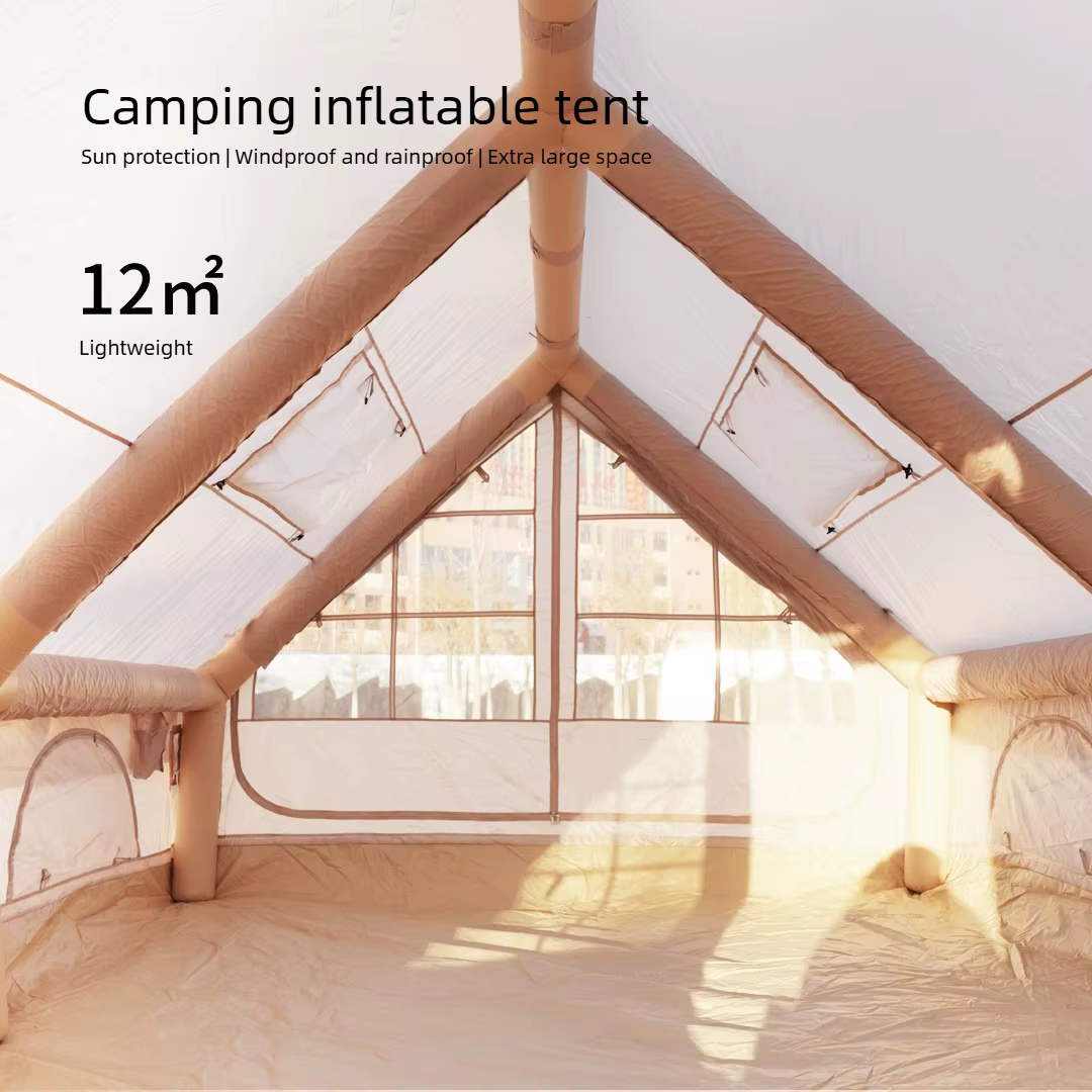 12 ㎡   Grande tente de camping gonflable pour 4 à 8 personnes avec fenêtres, portable, imperméable, pare-soleil, tente de camping quatre saisons
