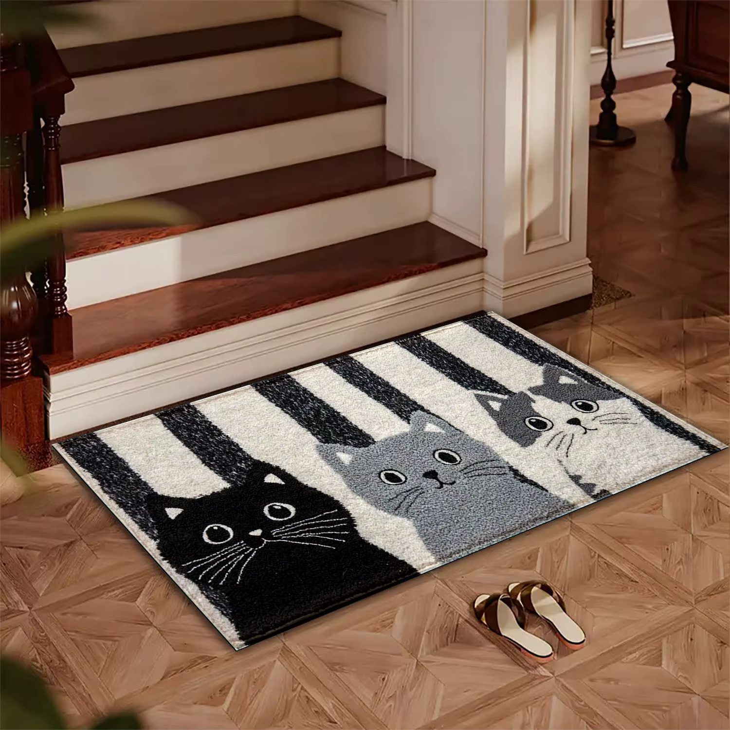VIKAMA rayé dessin animé chat tapis doux paillasson imperméable