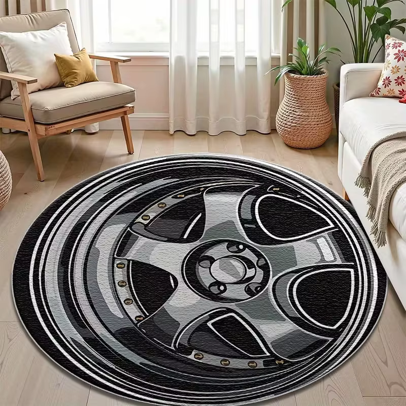 Grand tapis rond antidérapant