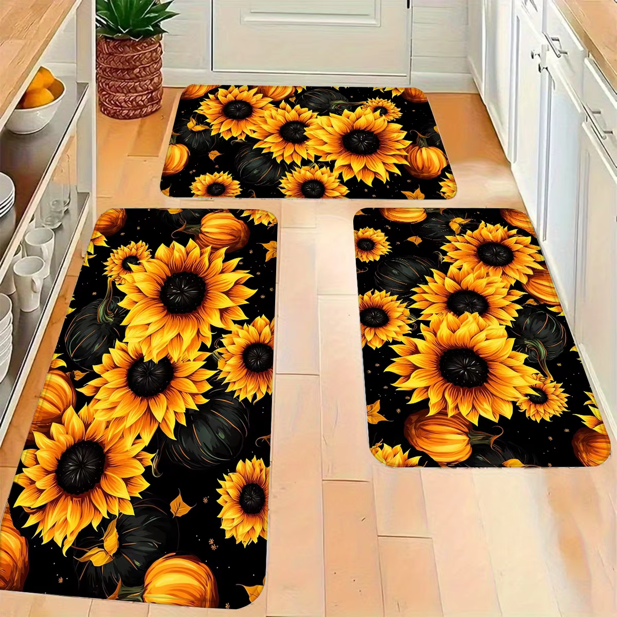 Ensemble de tapis de cuisine avec un motif de tournesol