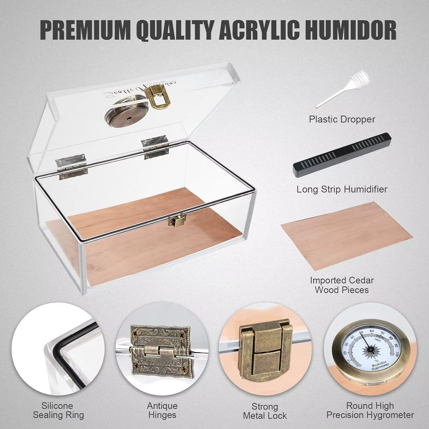 Étui à cigares Scotte en acrylique, boîte à cigares, hygromètre, humidificateur, peut contenir 20 cigares, comprend des coupe-cigares, accessoires de poinçonnage