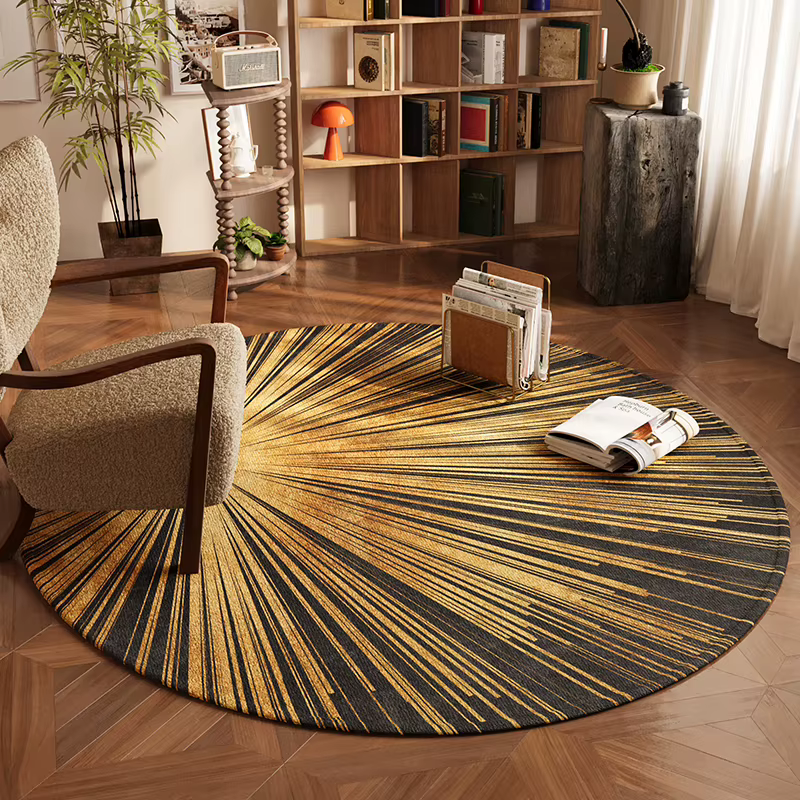 Tapis rond de luxe léger pour décoration de chambre à coucher