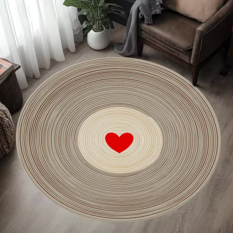 Tapis rond vert foncé avec papillon rose