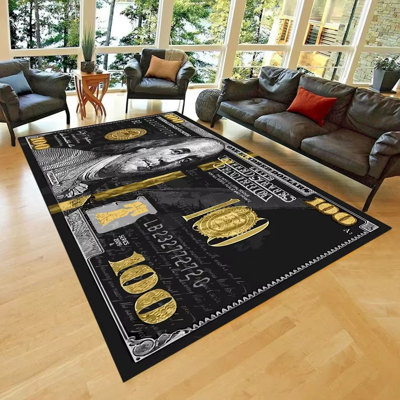 NOUVEAU Tapis de sol antidérapant en polyester motif billet de 100 dollars