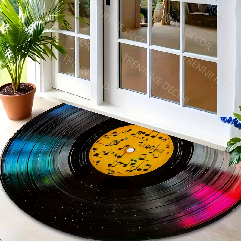 Tapis demi-rond rétro en vinyle noir et rouge
