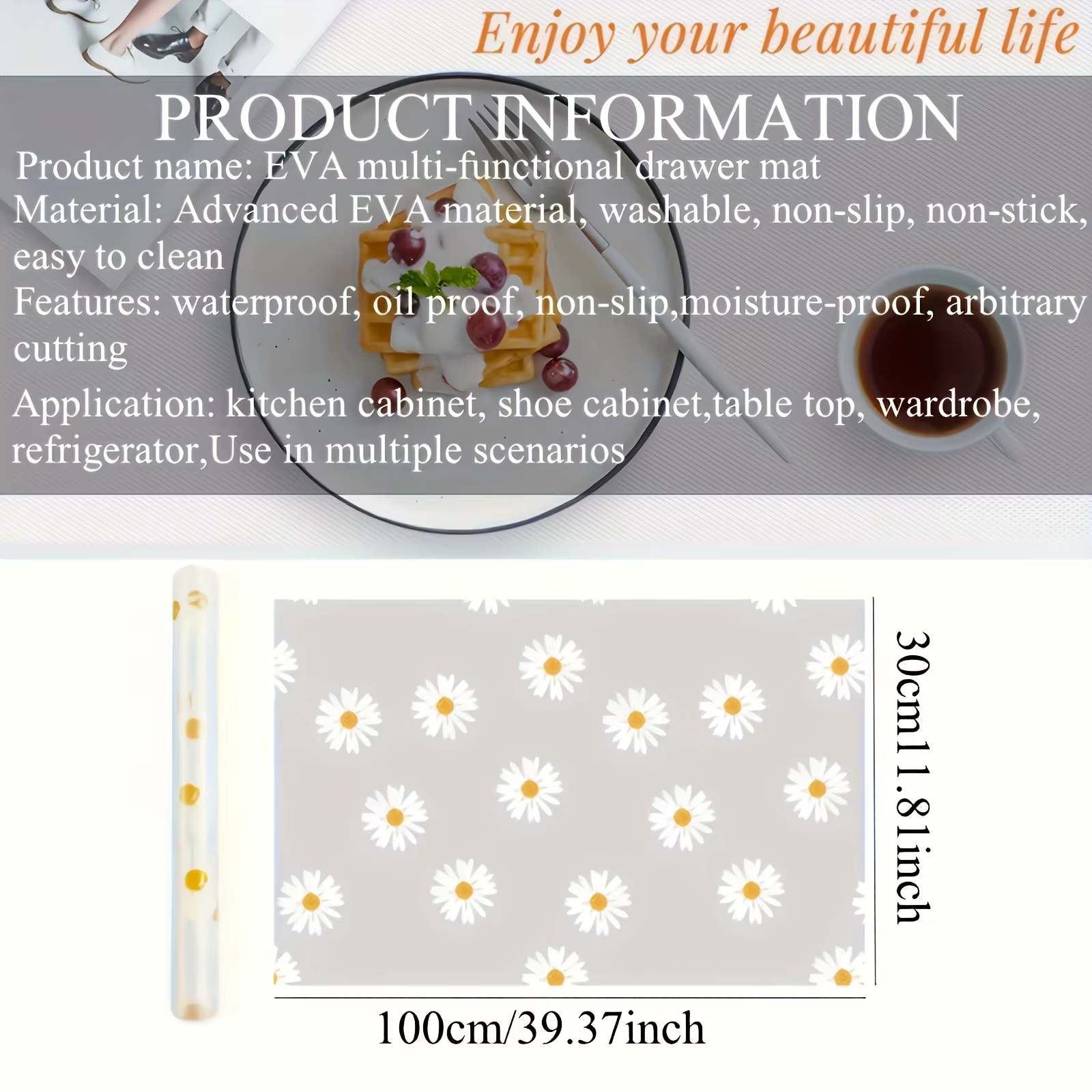 Tapis de cuisine réutilisable motif marguerite
