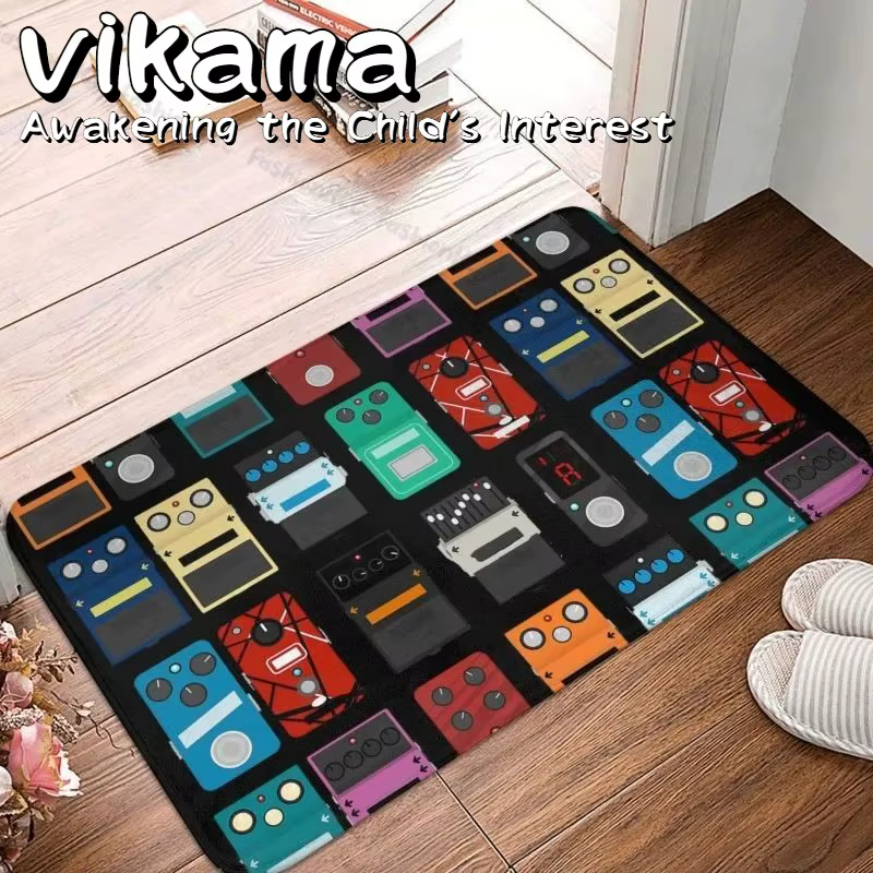  Tapis de rythme VIKAMA Rockstar – Flanelle en peluche avec graphiques de pédale de guitare