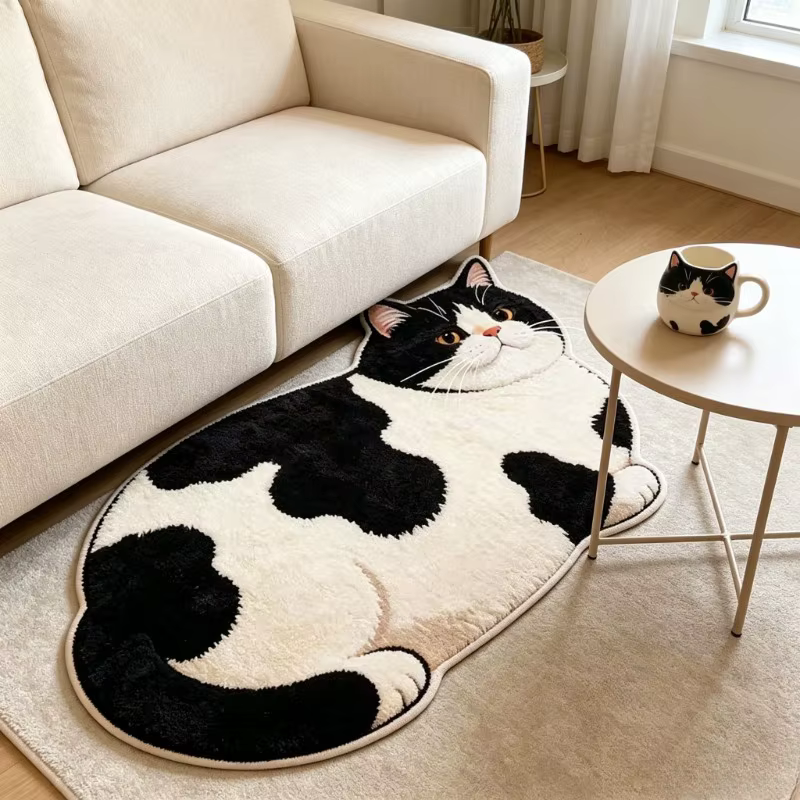 Tapis antidérapant en imitation cachemire en forme de chat mignon