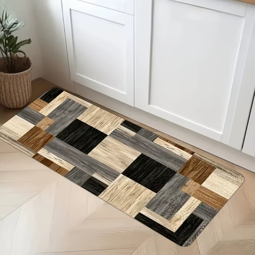 Tapis long antidérapant à motif bois