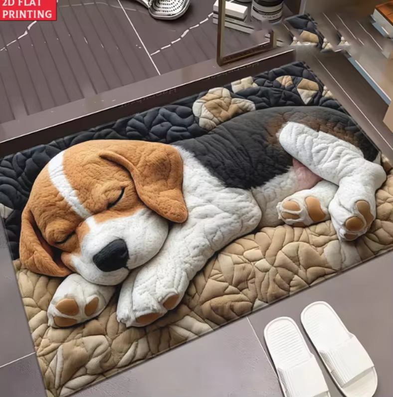 Tapis de sol doux et confortable en forme de caniche à poils blancs et yeux noirs