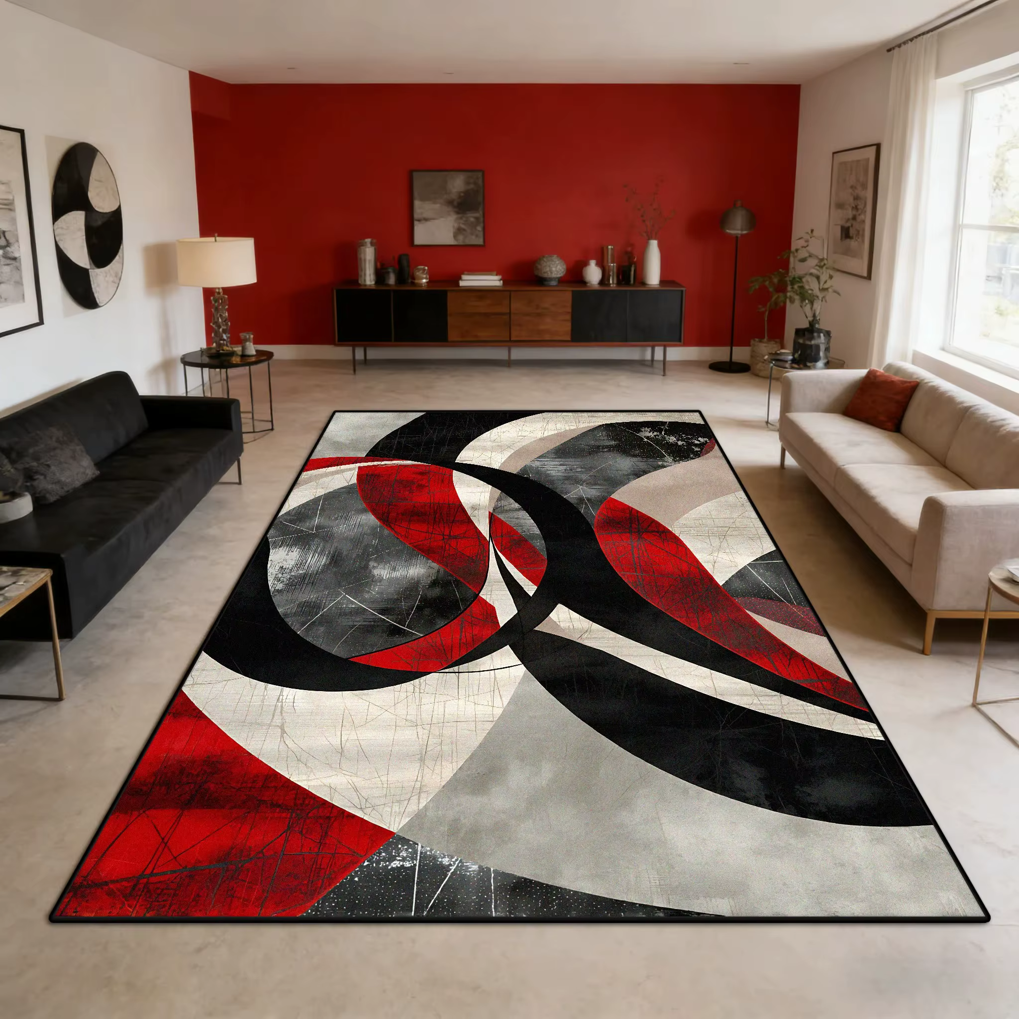 Tapis rouge et noir Vintage européen