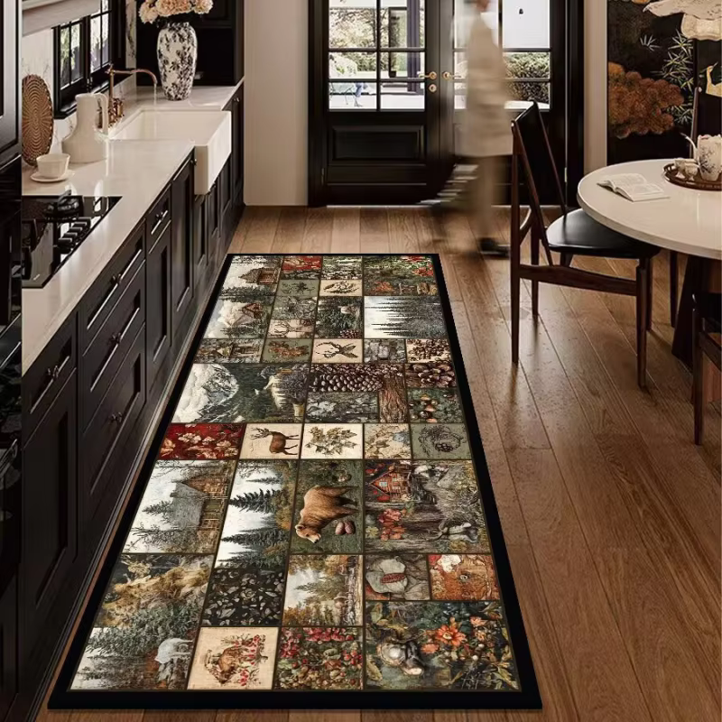 VIKAMA Tapis de sol vintage à motif d'animaux de la forêt