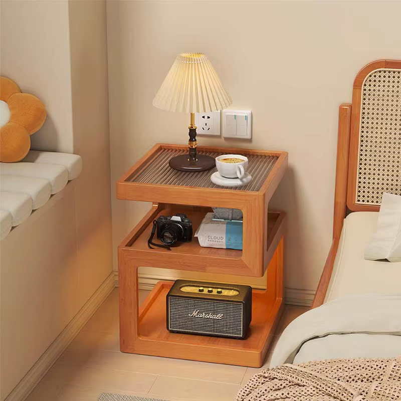Tables de chevet d'angle rétro pour chambre à coucher, essentiels pour dortoirs, tables de chevet étroites, table de nuit en bois de style mid-century, meubles de chambre à coucher