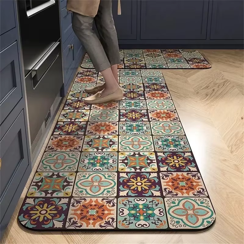 VIKAMA 1/2 tapis de cuisine vintage, tapis de couloir antidérapant pour salon, chambre à coucher, paillasson d'entrée, décoration intérieure