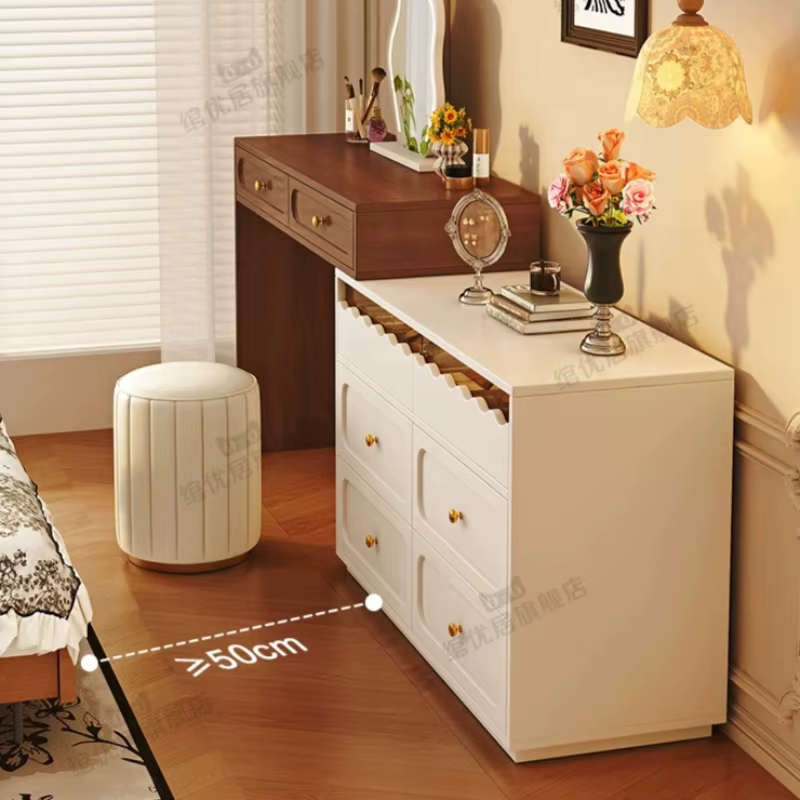 Coiffeuse d'angle vintage française avec miroir et tabouret, pour chambre et bureau, meuble de maquillage pour la maison