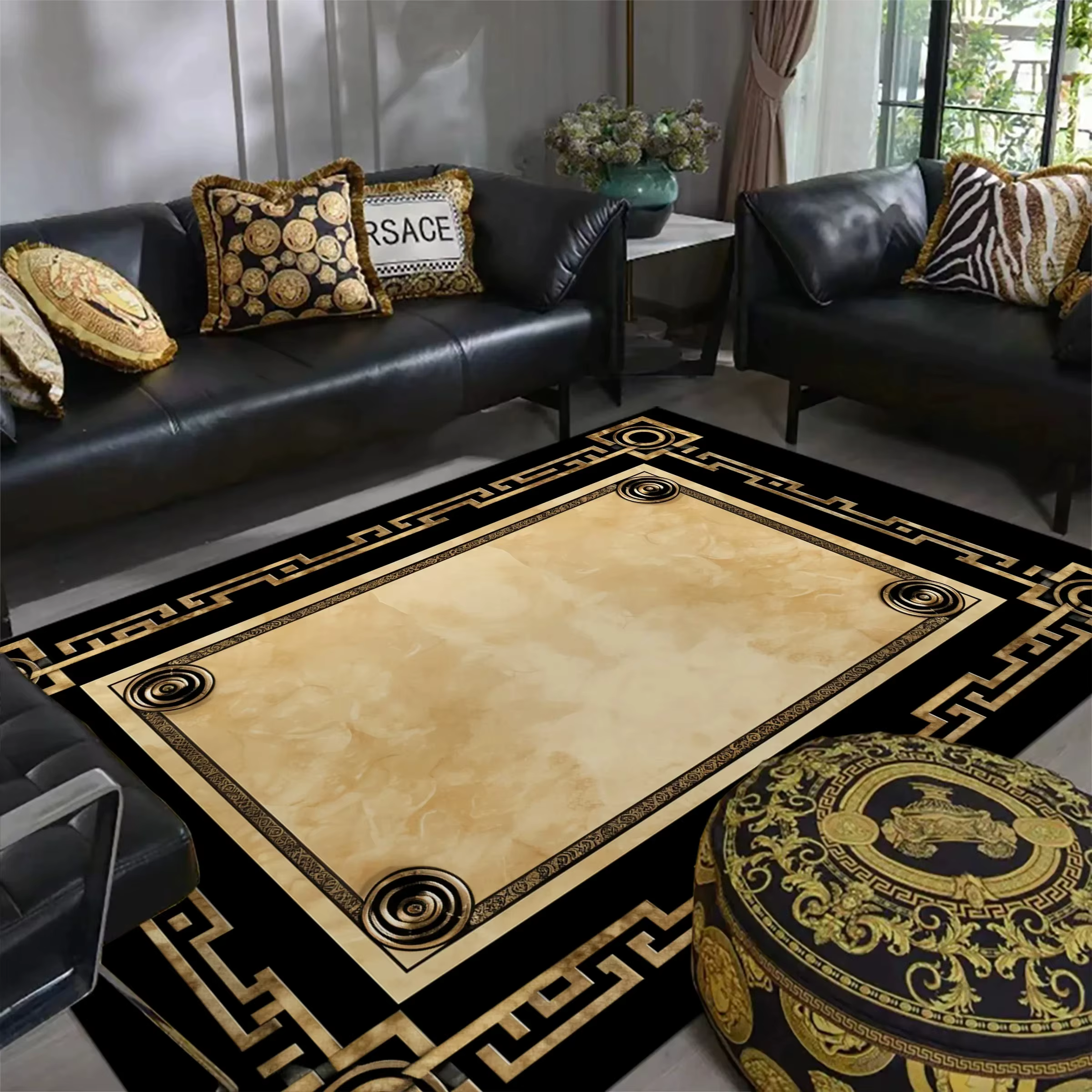 Tapis de luxe en marbre noir et or