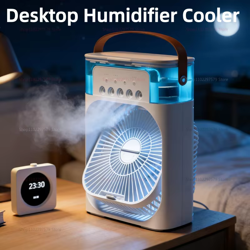 Ventilateur 3-en-1 : Climatiseur, Mini Refroidisseur d'Air Domestique, Lumière Nocturne LED, Humidificateur Portable, Ventilateur de Régulation d'Air pour Bureau et Maison
