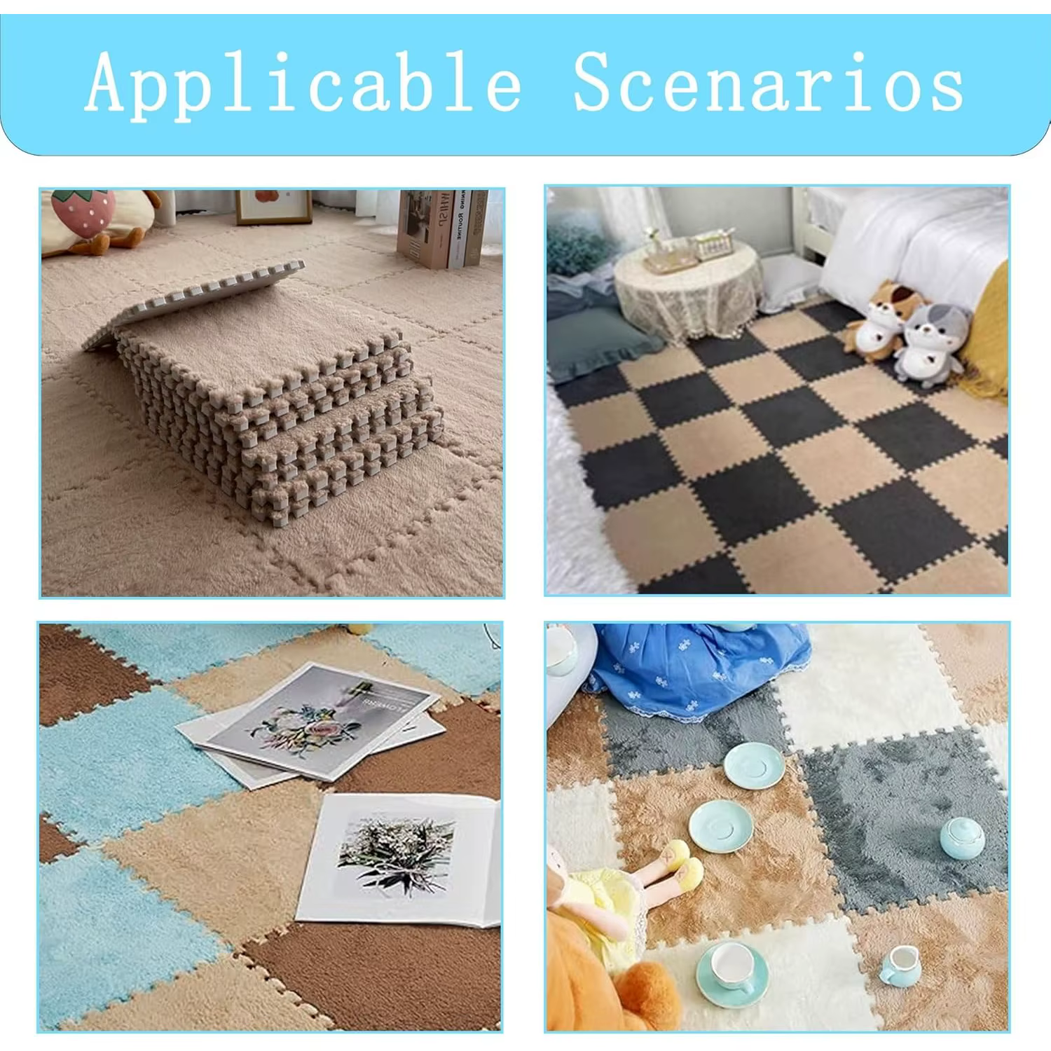 Tapis de sol carré antidérapant en peluche minimaliste moderne