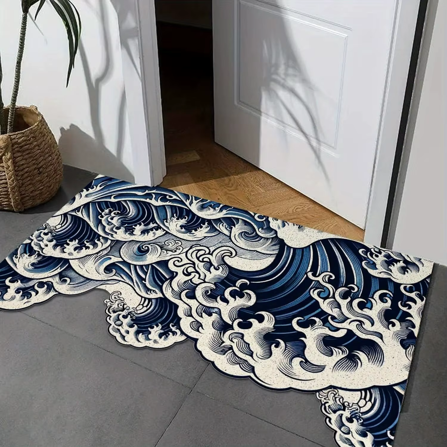 Tapis de sol antidérapant VIKAMA Japanese Ukiyo‑E Great Wave pour entrée et salle de bain