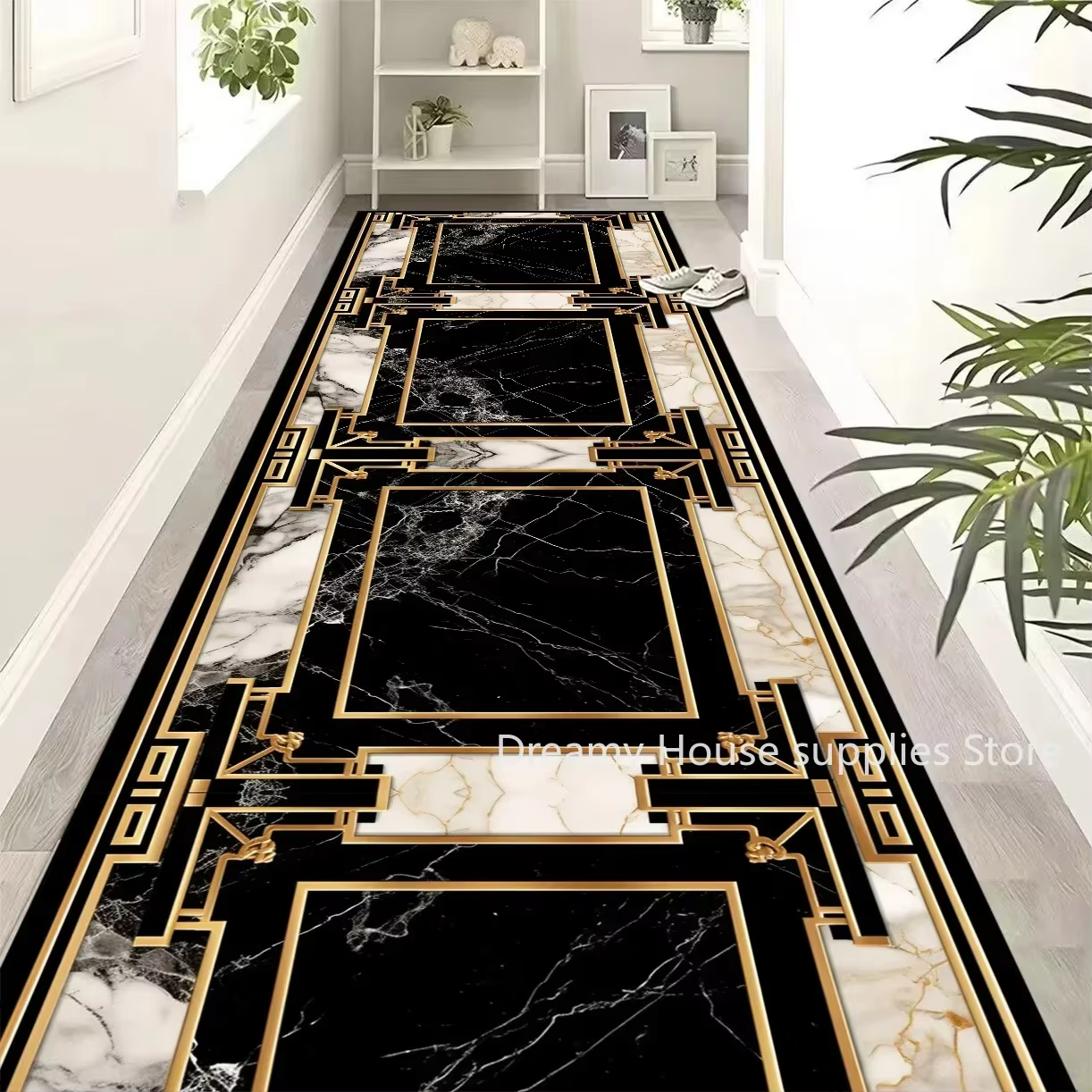 Tapis de couloir long doré luxueux