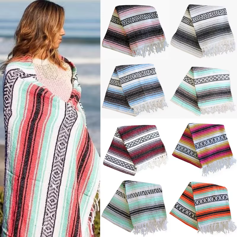 Mexique couverture tapis géométrie tissé glands châle plage pique-nique