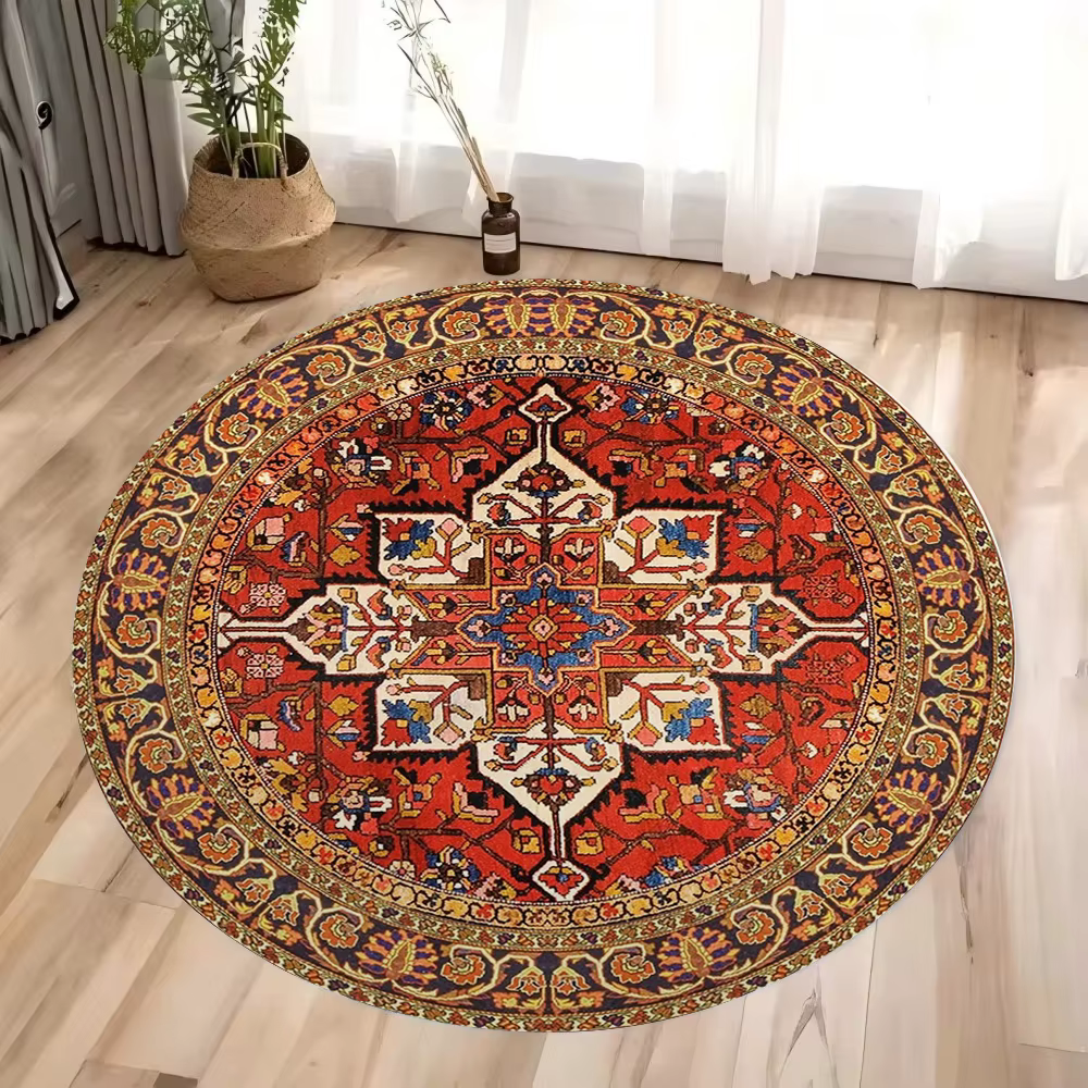 Tapis rond persan rouge vintage