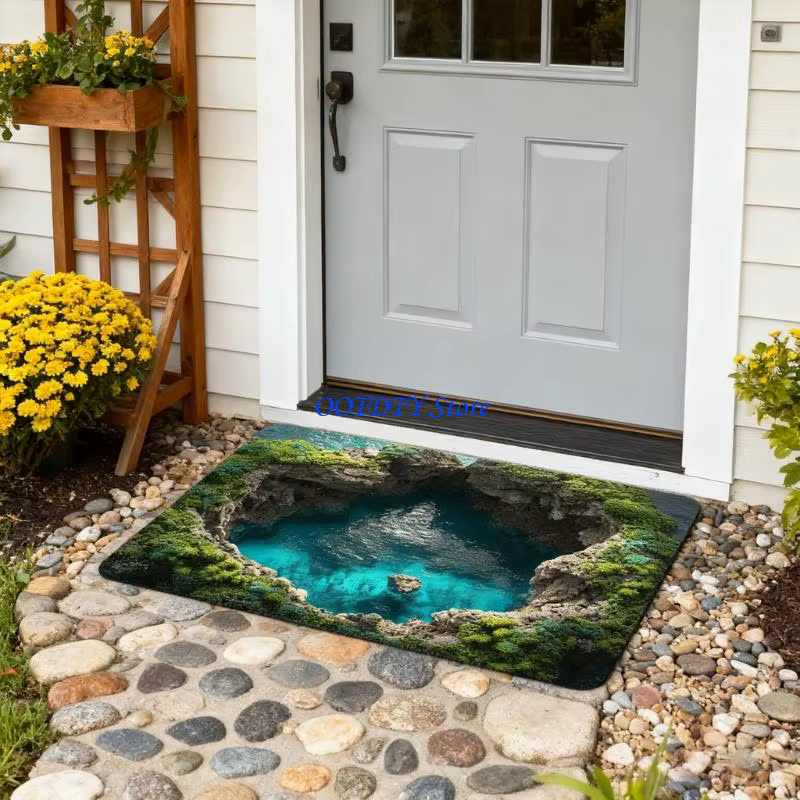 Tapis porte d'entrée absorbant 367A avec conception d'illusion d'optique 3D antidérapante pour sécurité