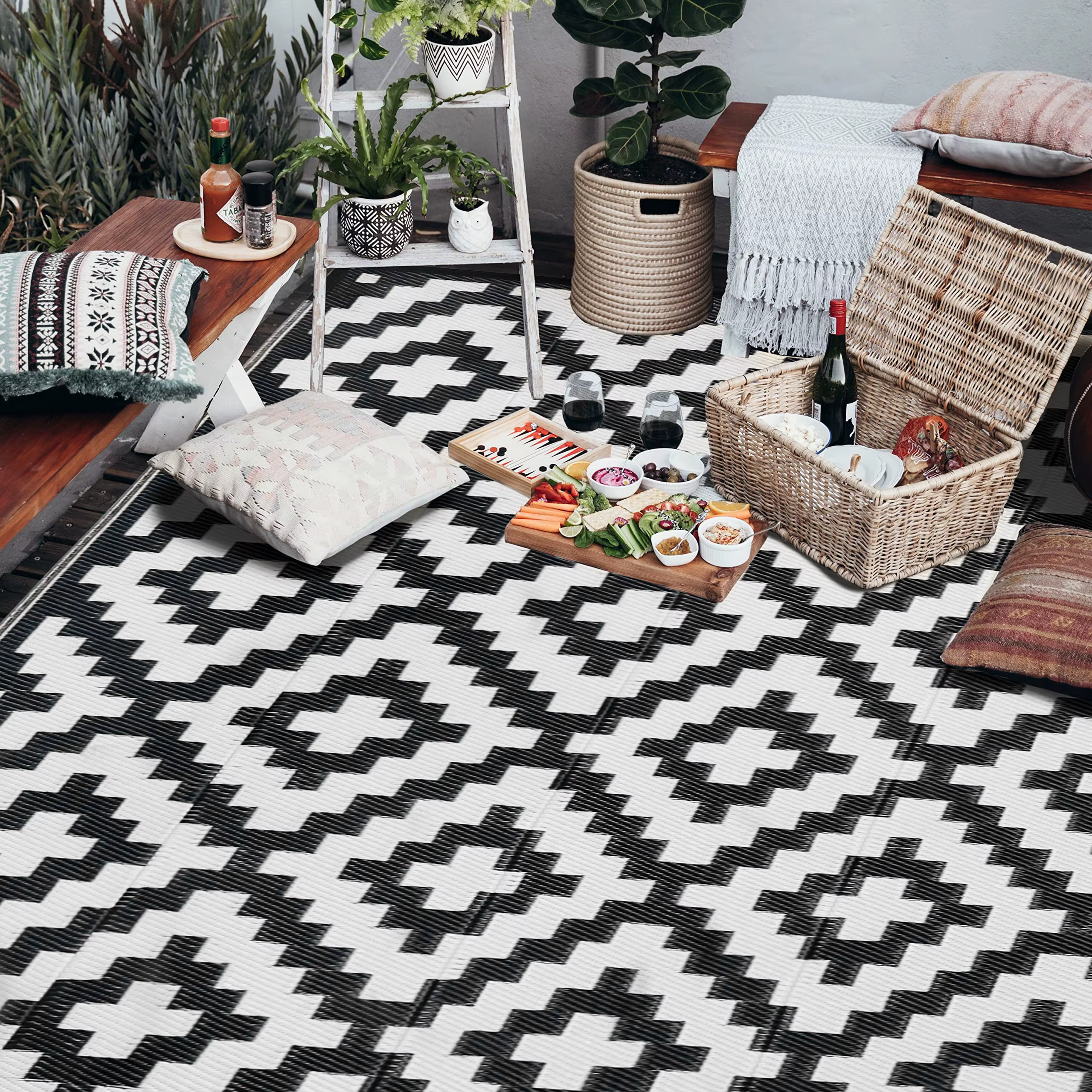 Grand Tapis Pliable et Réversible en Paille Plastique