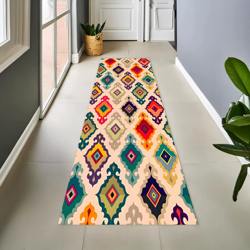 Tapis de couloir long rayé cyan clair