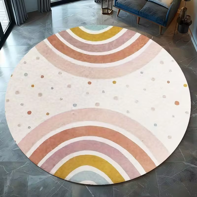 Tapis rond courbé arc-en-ciel à pois pastel