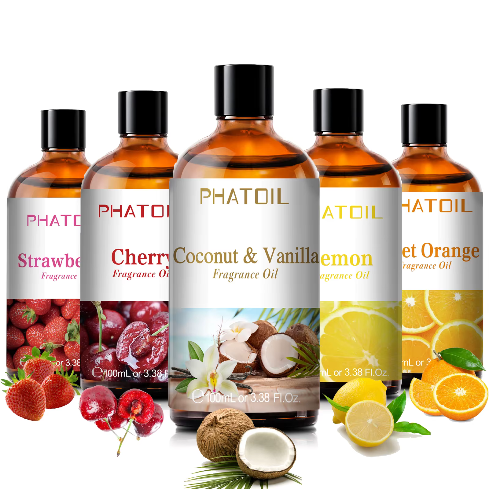 PHATOIL 100ml huile parfumée d'aromathérapie noix de coco et vanille fraise cerise citron 1/2/3 pièces huile aromatique pour diffuseur fabrication de bougies