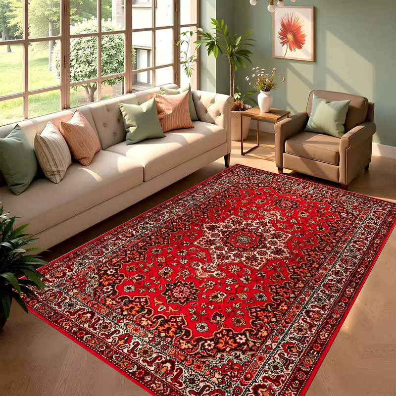 VIKAMA Tapis persan rouge antidérapant pour salon, chambre à coucher, décoration abstraite bohème