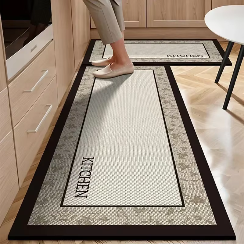 Tapis de sol de cuisine en cuir PVC imperméable et antidérapant