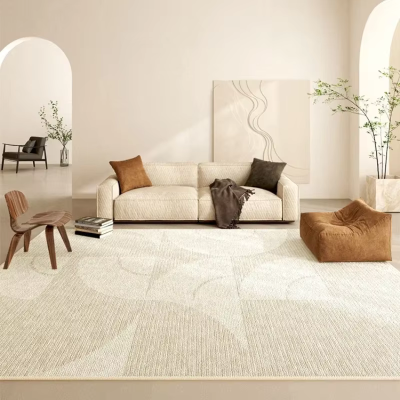 Tapis de grande surface beige à motif géométrique