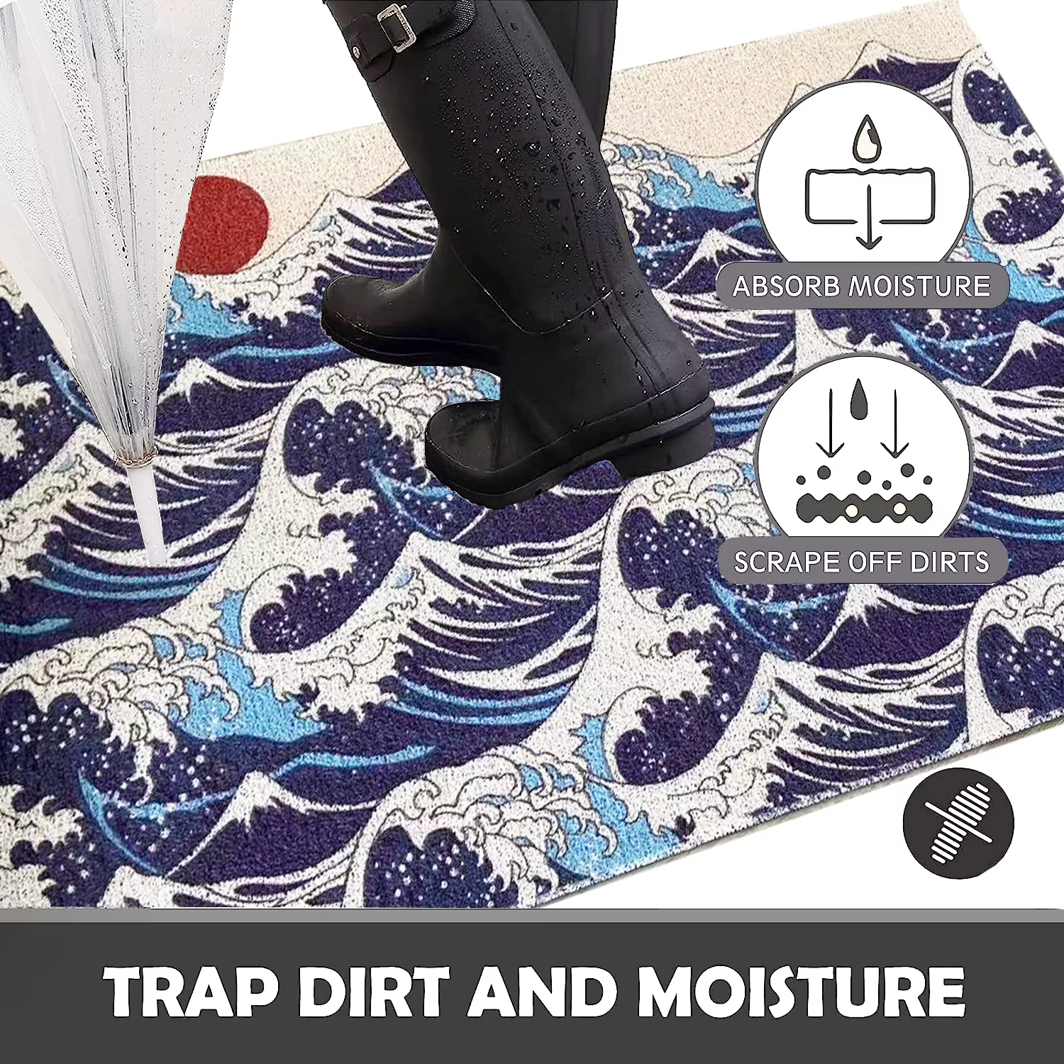 Tapis lavable en caoutchouc, antidérapant, pour couloir, paillasson ondulé, imperméable, facile à nettoyer, pour entrée, résistant à la saleté