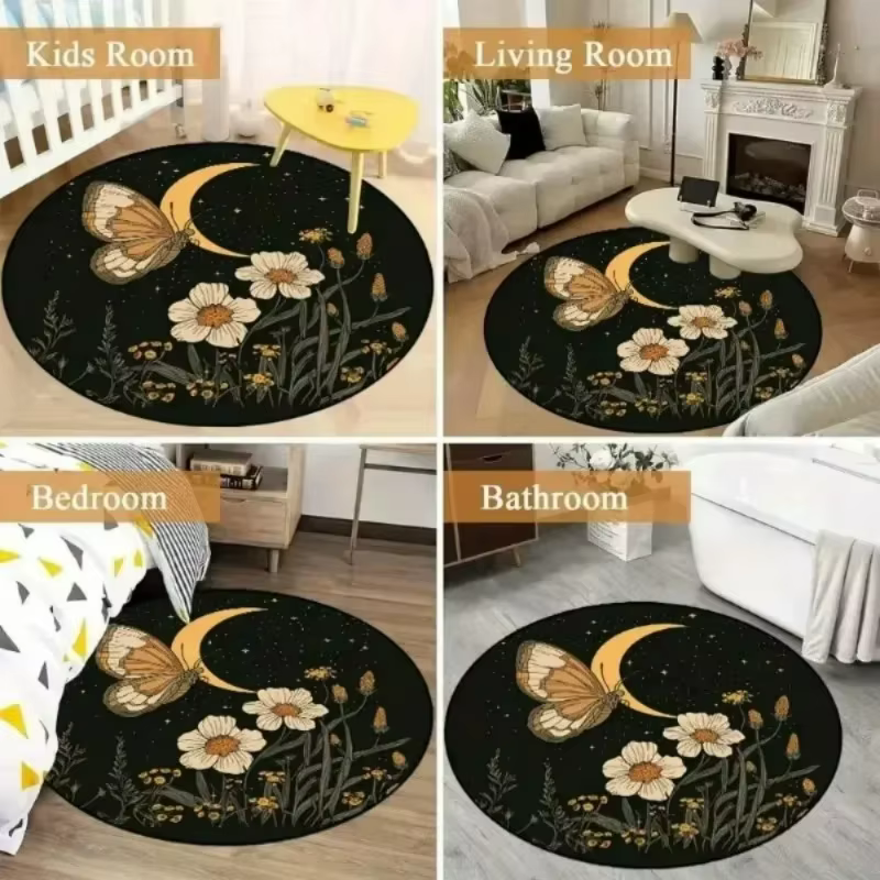 Tapis rond vintage à motif floral