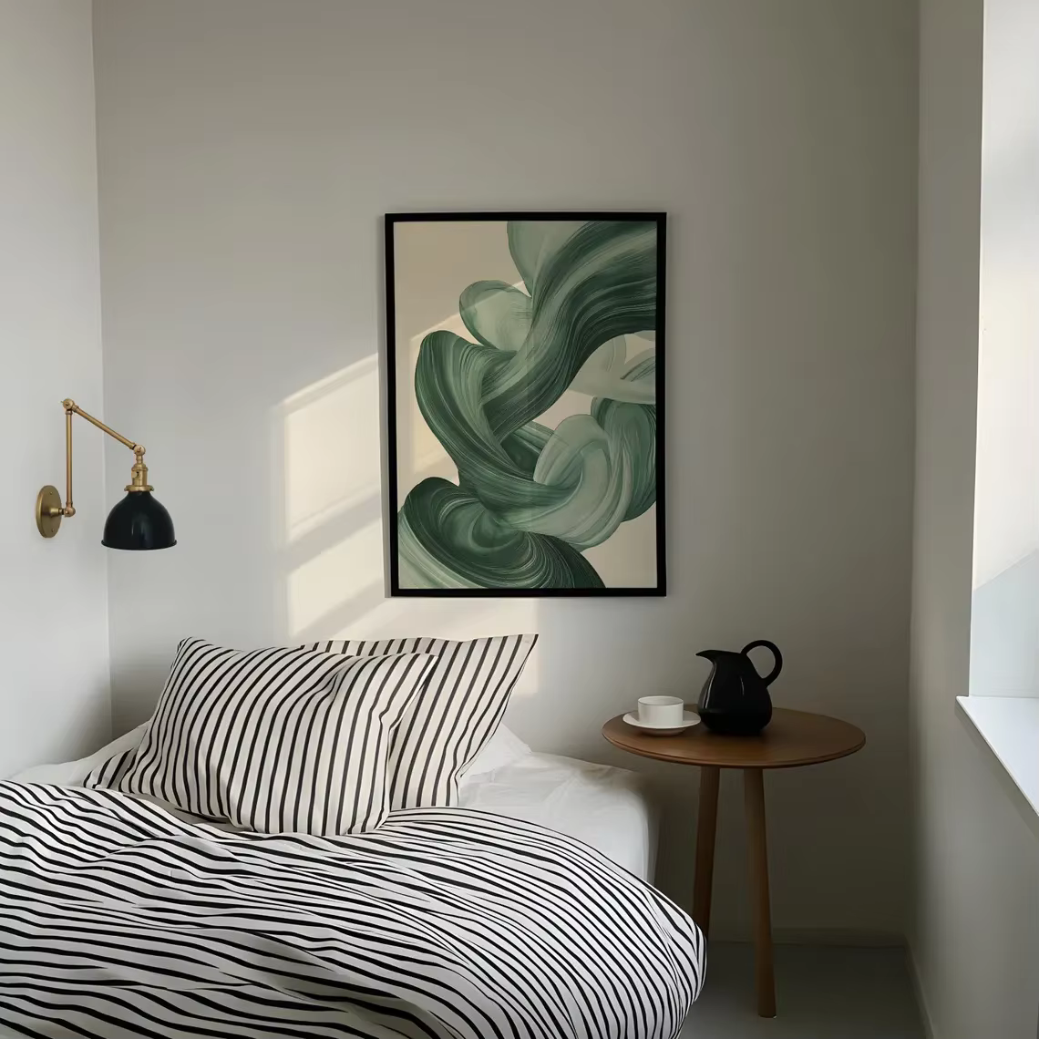 Art mural moderne du milieu du siècle en vert sauge